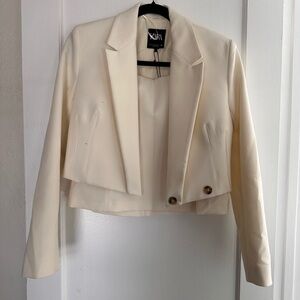 Zara Cream Cropped Blazer with Button Detail and Skirt Set